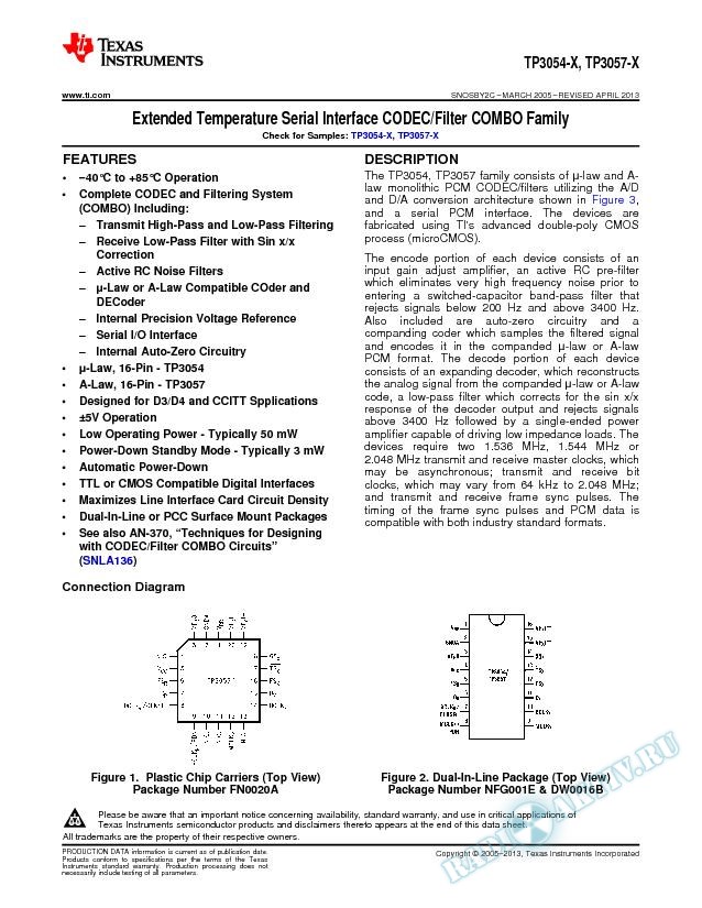 TP3054/57-Xtended Temp Serial Itrfc CODEC/Filtr (Rev. C)