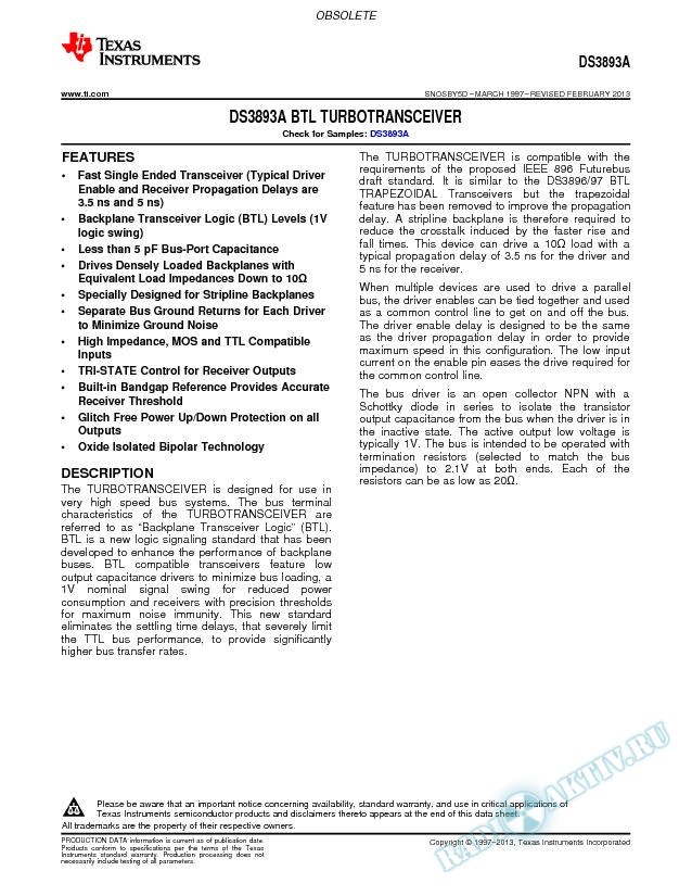 DS3893A BTL  TURBOTRANSCEIVER (Rev. D)