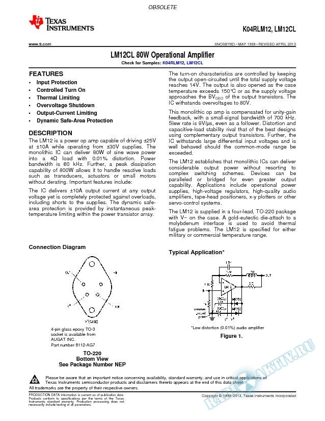 LM12CL 80W Operational Amplifier (Rev. D)