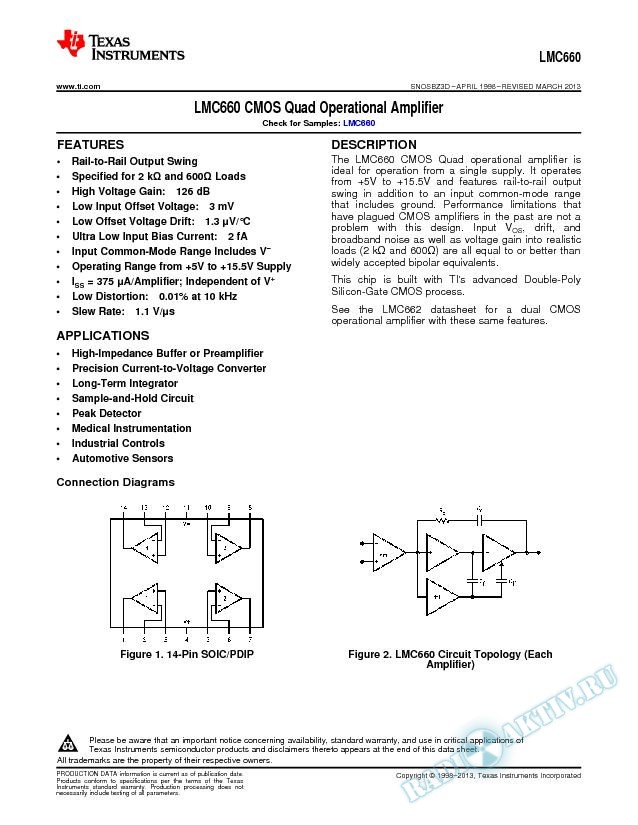 LMC660 CMOS Quad Operational Amplifier (Rev. D)