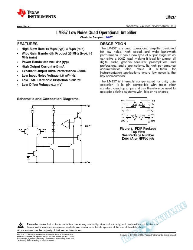 LM837 Low Noise Quad Operational Amplifier (Rev. C)