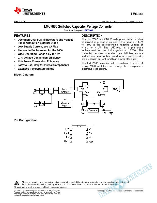 LMC7660 Switched Capacitor Voltage Converter (Rev. C)