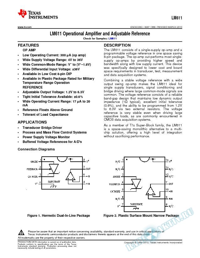 LM611 Operational Amplifier and Adjustable Reference (Rev. C)