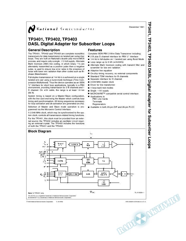 TP3403 DASL Digital Adapter for Subscriber Loops (Rev. A)