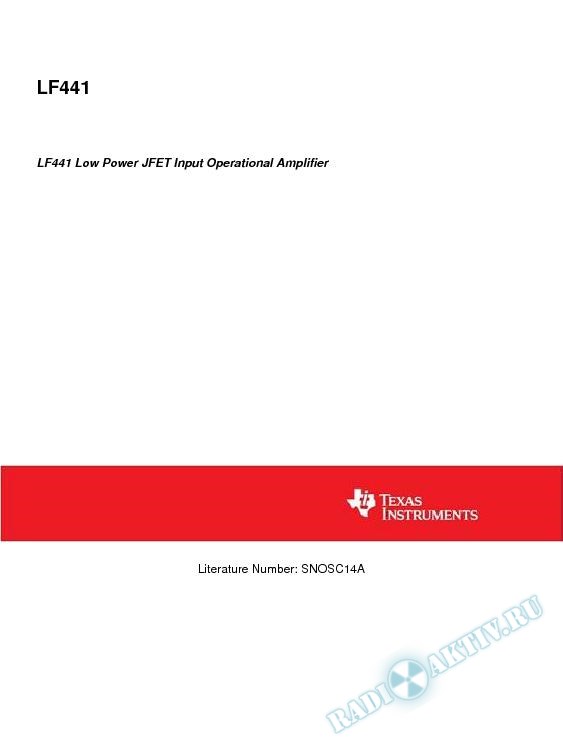 LF441 Low Power JFET Input Operational Amplifier (Rev. A)