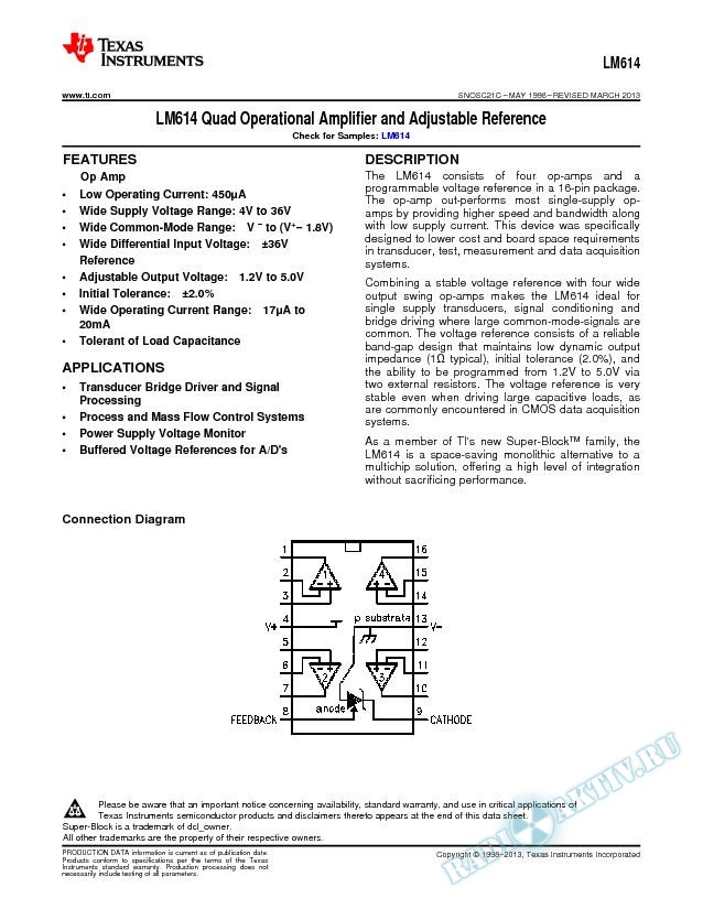 LM614 Quad Operational Amplifier and Adjustable Reference (Rev. C)