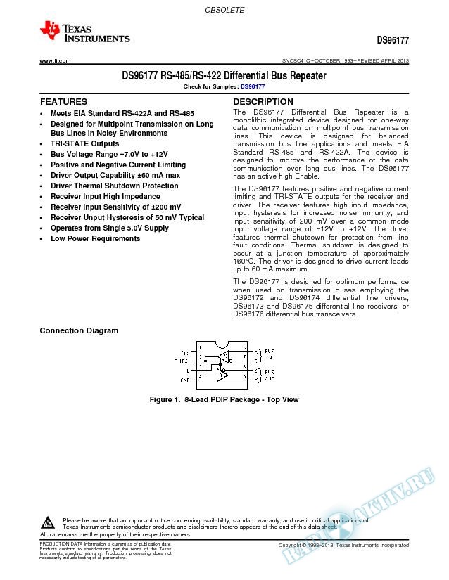 DS96177 RS-485/RS-422 Differential Bus Repeater (Rev. C)