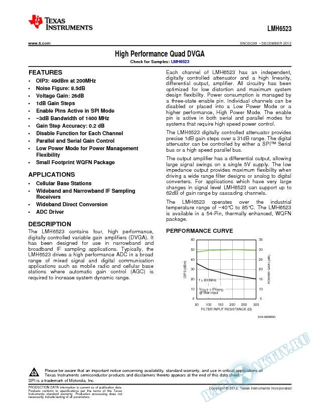 LMH6523 High Performance Quad DVGA