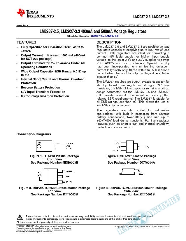 LM2937-2.5, LM2937-3.3 400mA and 500mA Voltage Regulators (Rev. E)