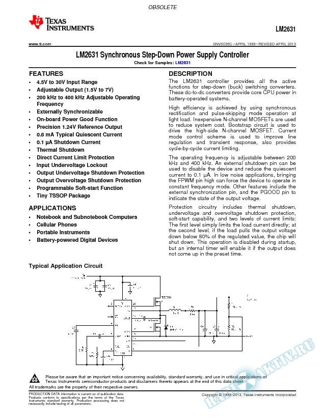LM2631 Synchronous Step-Down Power Supply Controller (Rev. C)