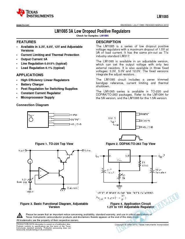 LM1085 3A Low Dropout Positive Regulators (Rev. G)