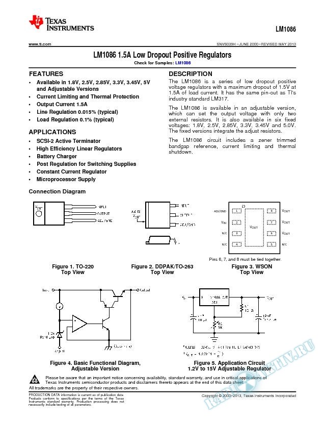 LM1086 1.5A Low Dropout Positive Regulators (Rev. H)