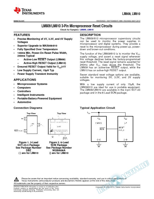 LM809/LM810 3-Pin Microprocessor Reset Circuits (Rev. D)