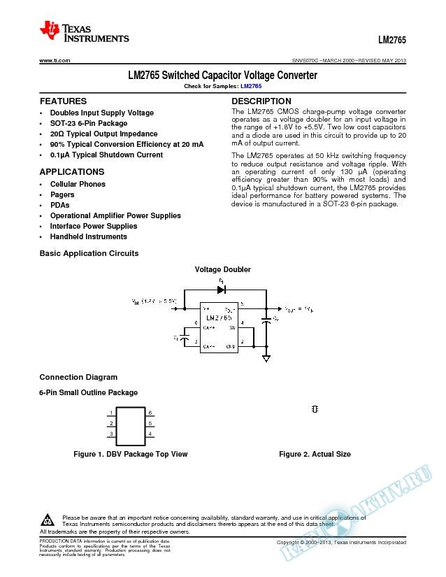 LM2765 Switched Capacitor Voltage Converter (Rev. C)