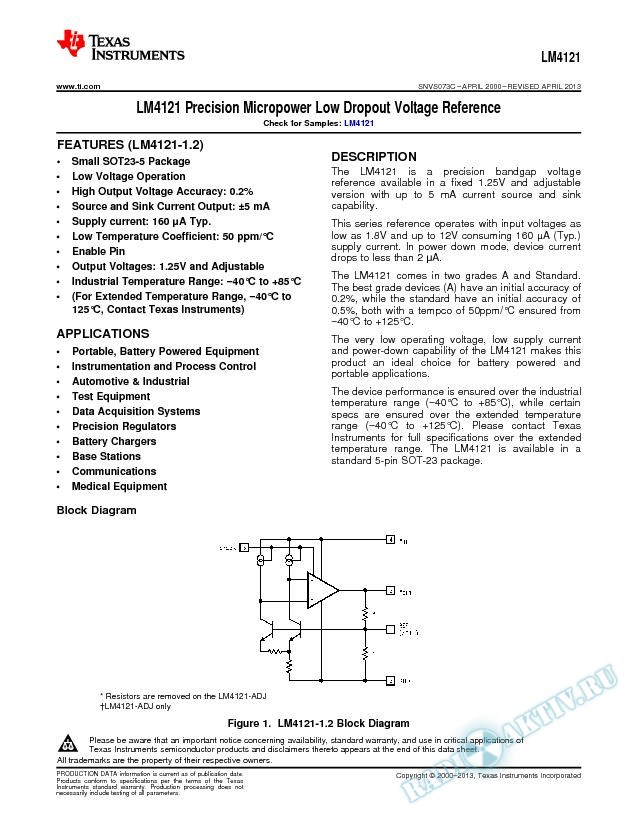 LM4121 Precision Micropower Low Dropout Voltage Reference (Rev. C)