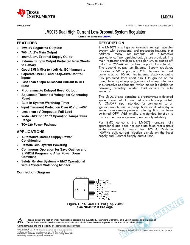 LM9073  Dual High Current Low-Dropout System Regulator (Rev. D)