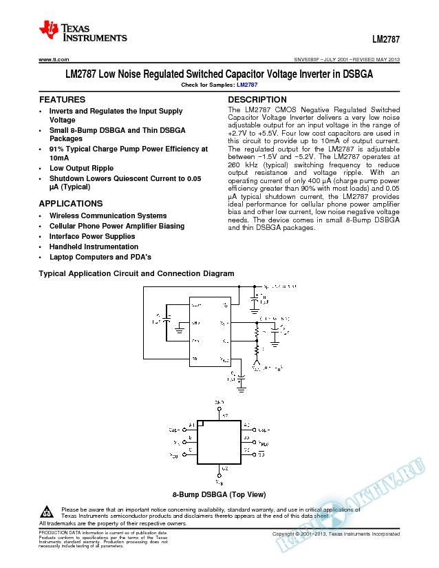 LM2787 Low Noise Regulated Switched Capacitor Voltage Inverter in micro SMD (Rev. F)