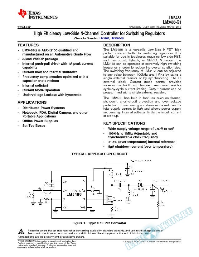 LM3488/3488Q High Eff Low-Side N-Channel Controller for Switching Regulator (Rev. M)