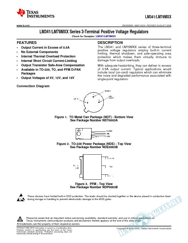 LM341/LM78MXX Series 3-Terminal Positive Voltage Regulators (Rev. E)