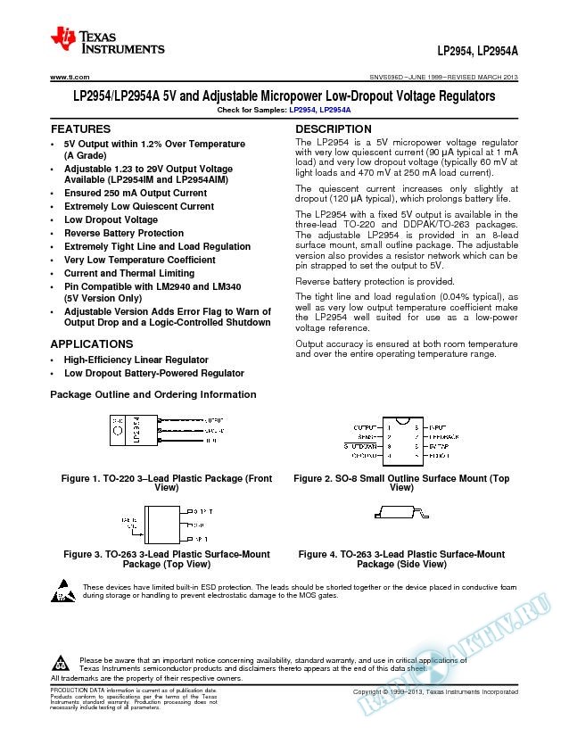 LP2954/LP2954A 5V and Adjustable Micropower Low-Dropout Voltage Regulators (Rev. D)