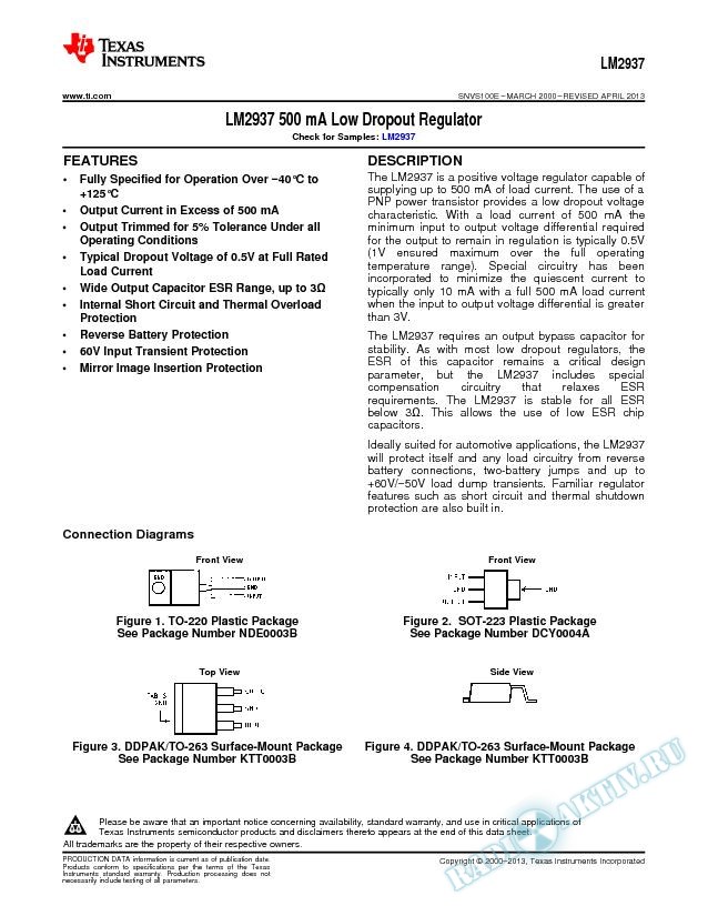 LM2937 500 mA Low Dropout Regulator (Rev. E)