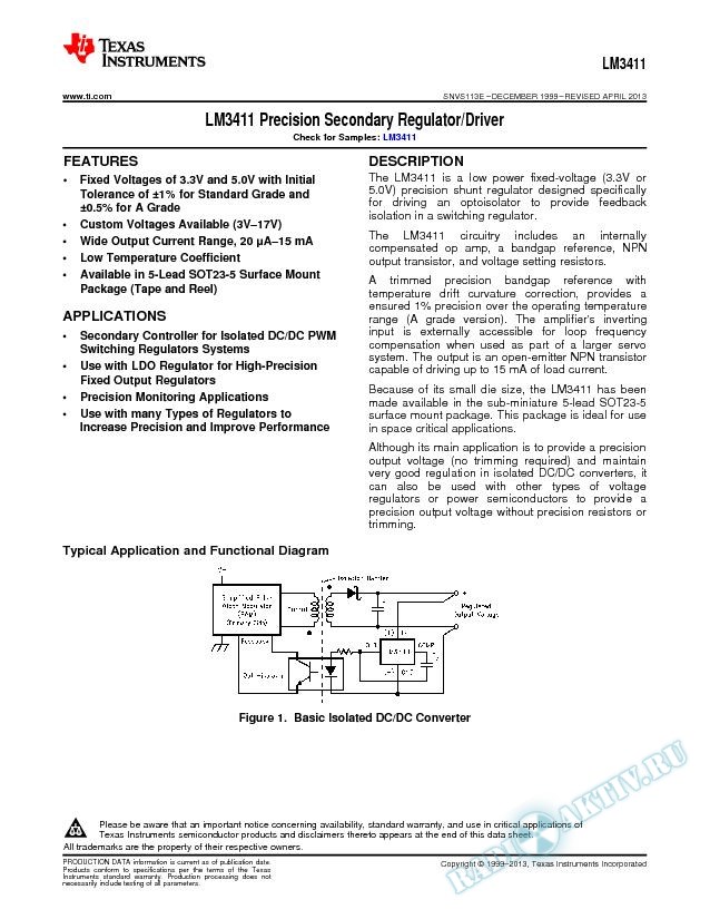 LM3411 Precision Secondary Regulator/Driver (Rev. E)