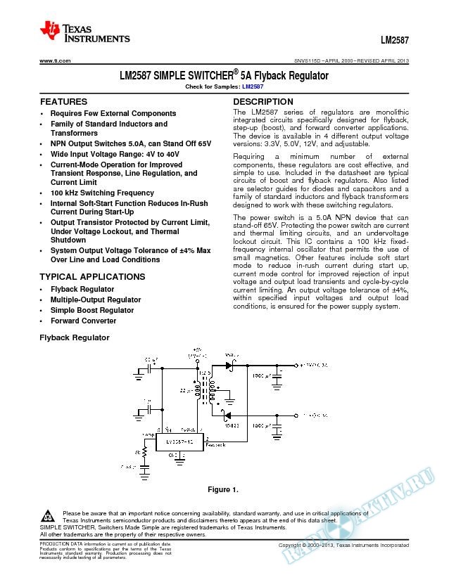 LM2587 SIMPLE SWITCHER  5A Flyback Regulator (Rev. D)