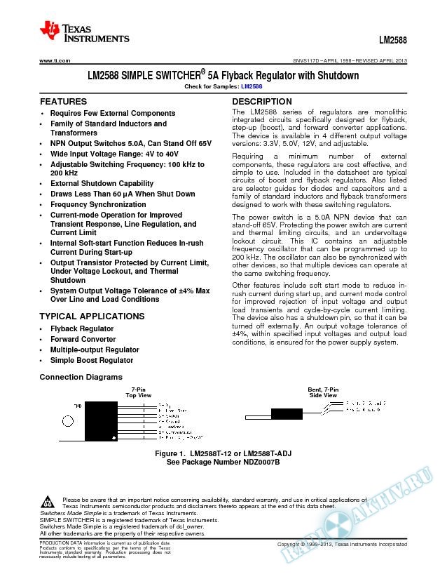 LM2588 SIMPLE SWITCHER 5A Flyback Regulator with Shutdown (Rev. D)