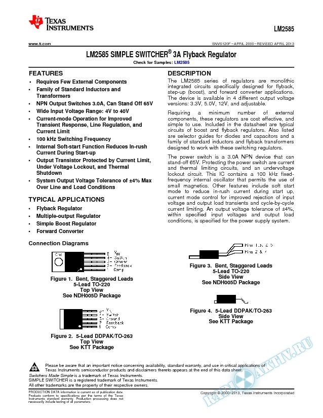 LM2585 SIMPLE SWITCHER  3A Flyback Regulator (Rev. F)