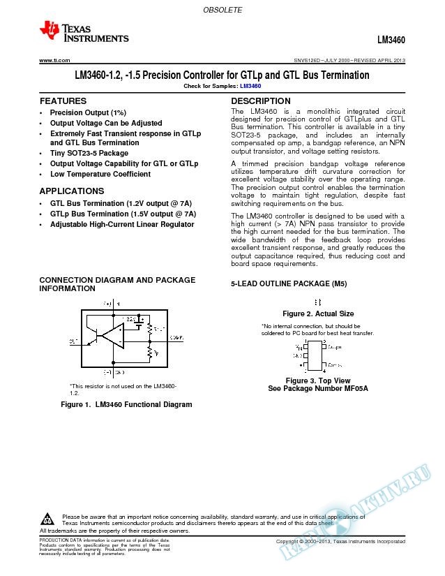 LM3460-1.2, -1.5 Precision Controller for GTLp and GTL Bus Termination (Rev. D)
