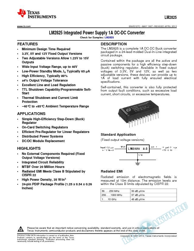 LM2825 Integrated Power Supply 1A DC-DC Converter (Rev. C)