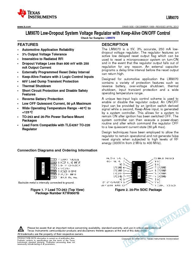 LM9070 Low-Dropout Sys VReg with Keep-Alive ON/OFF Cntrl (Rev. E)