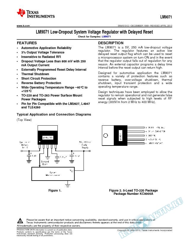 LM9071 Low-Dropout System Voltage Regulator with Delayed Reset (Rev. D)