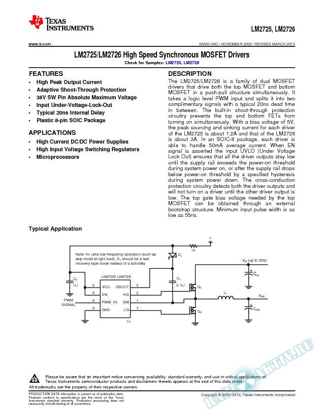 LM2725/LM2726 High Speed Synchronous MOSFET Drivers (Rev. D)
