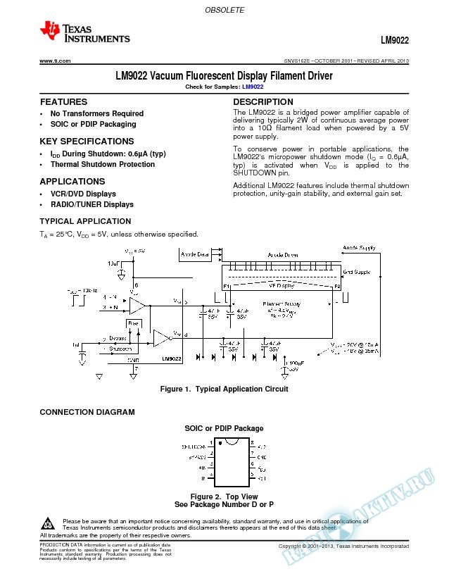 LM9022  Vacuum Fluorescent Display Filament Driver (Rev. E)