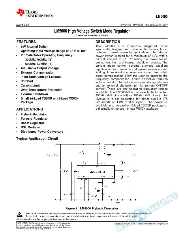 LM5000 High Voltage Switch Mode Regulator (Rev. D)