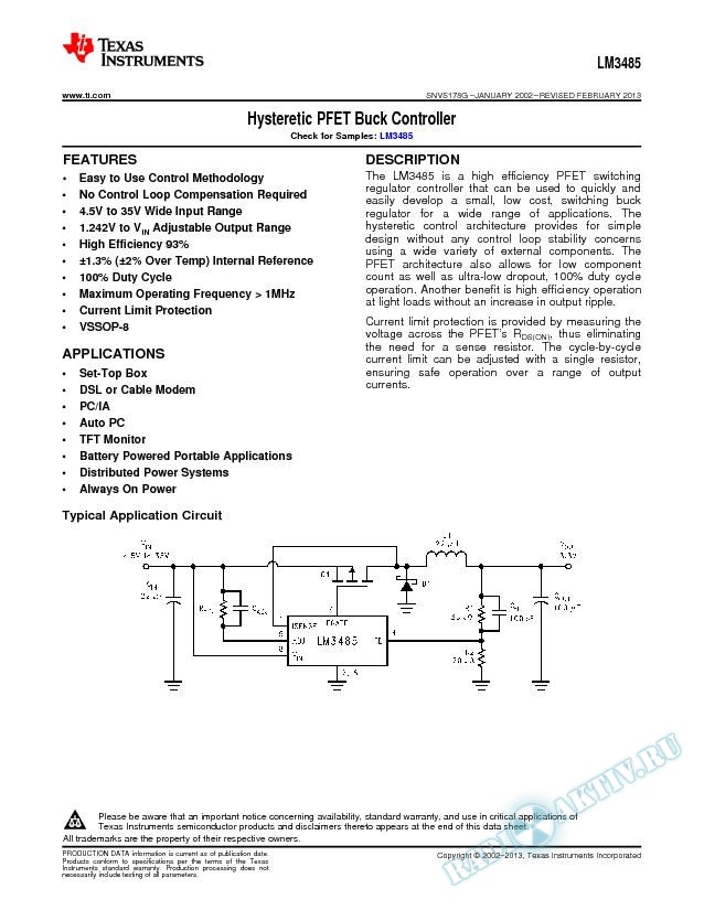 LM3485  Hysteretic PFET Buck Controller (Rev. G)