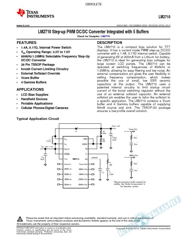LM2710 Step-up PWM DC/DC Converter Integrated with 5 Buffers (Rev. D)