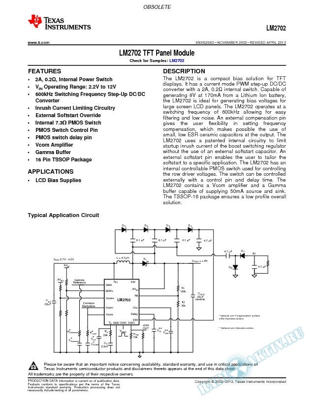 LM2702 TFT Panel Module (Rev. D)