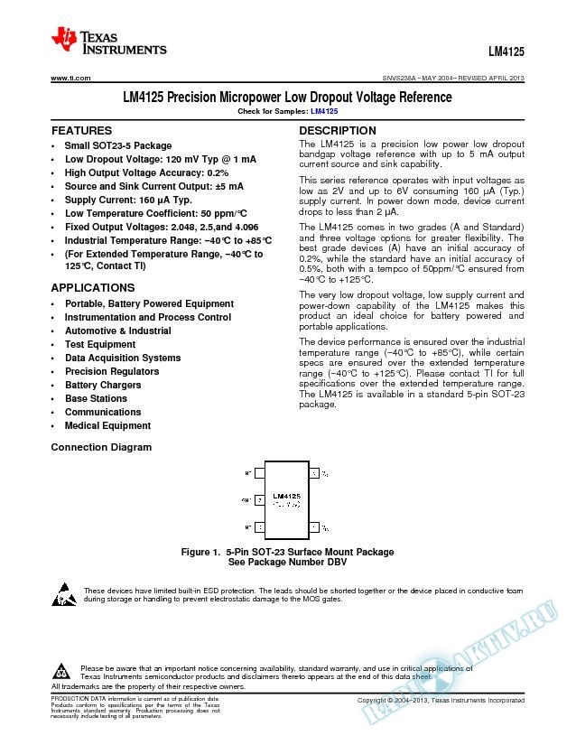 LM4125 Precision Micropower Low Dropout Voltage Reference (Rev. A)