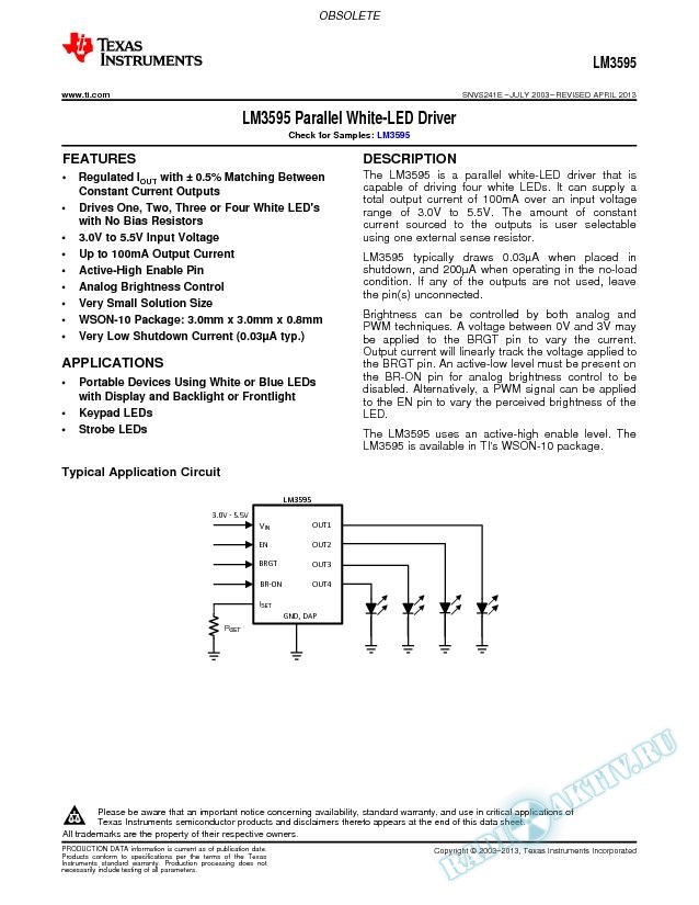 LM3595 Parallel White-LED Driver (Rev. E)