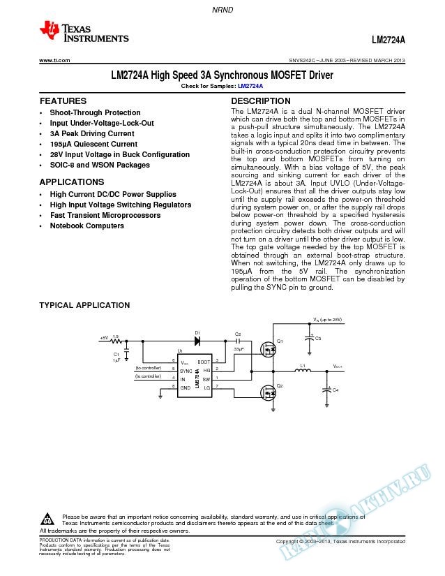 LM2724A High Speed 3A Synchronous MOSFET Driver (Rev. C)