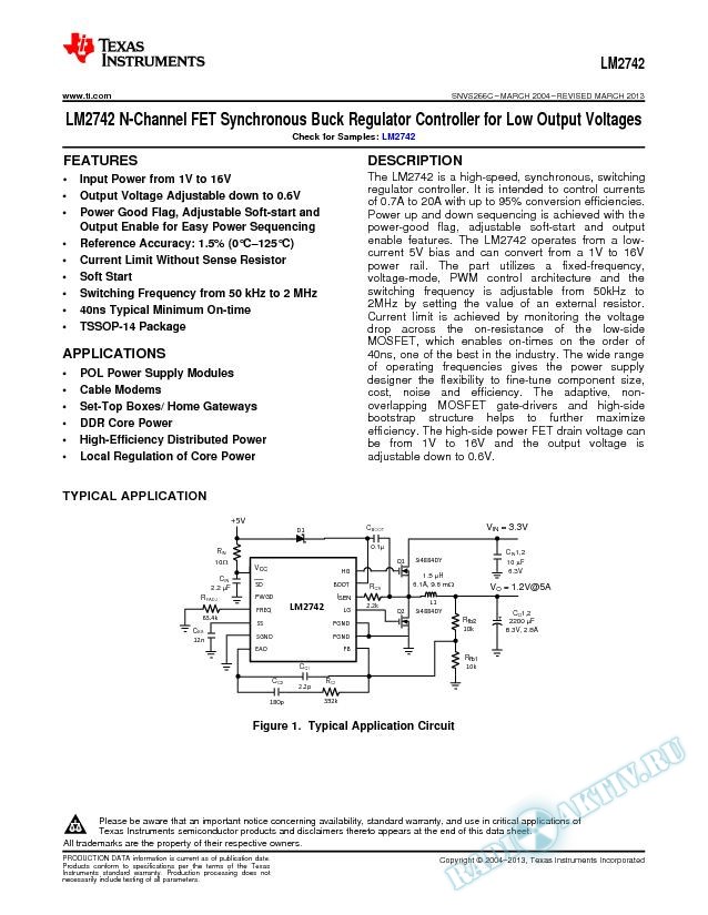 LM2742 N-Chan FET Synch Buck Reg Cntrlr for Low Output Voltages (Rev. C)