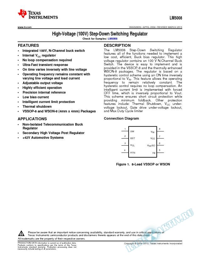 LM5008 High Voltage (100V) Step Down Switching Regulator (Rev. G)