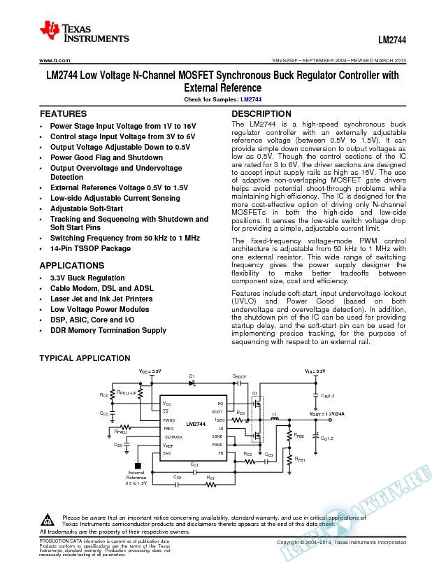 LM2744 Low Voltage N-Chan MOSFET Synch Buck Regr Cntrl w/ Ext Ref (Rev. F)