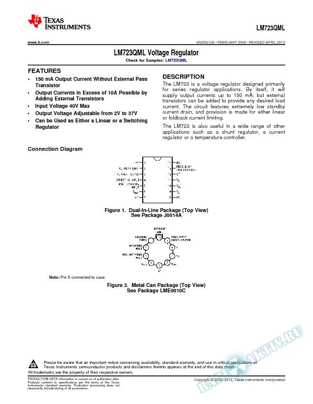 LM723QML Voltage Regulator (Rev. A)