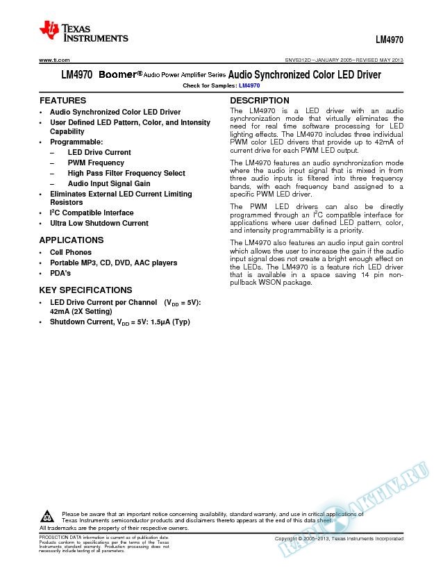 LM4970 Audio Synchronized Color LED Driver (Rev. D)