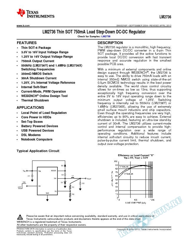 LM2736 Thin SOT23 750mA Load Step-Down DC-DC Regulator (Rev. F)