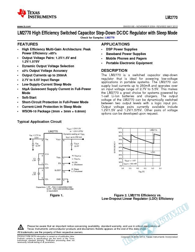 LM2770 High Efficiency Switched Cap Step-Down DC/DC Regulator w/Sleep Mode (Rev. E)