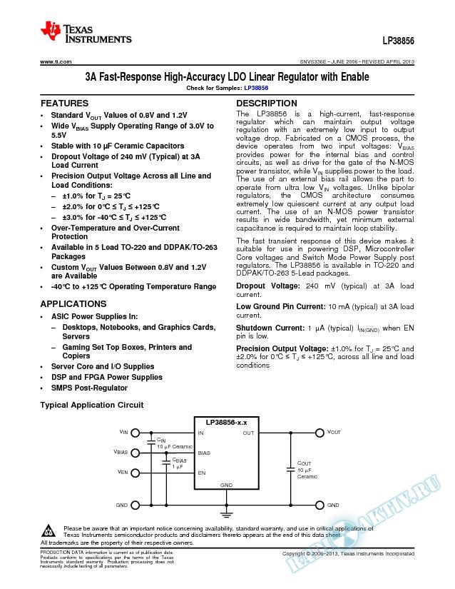 LP38856 3A Fast-Response High-Accuracy LDO Linear Regulator with Enable (Rev. E)